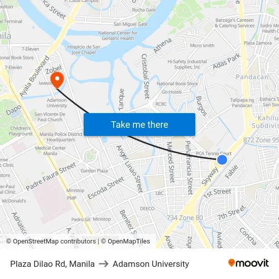 Plaza Dilao Rd, Manila to Adamson University map