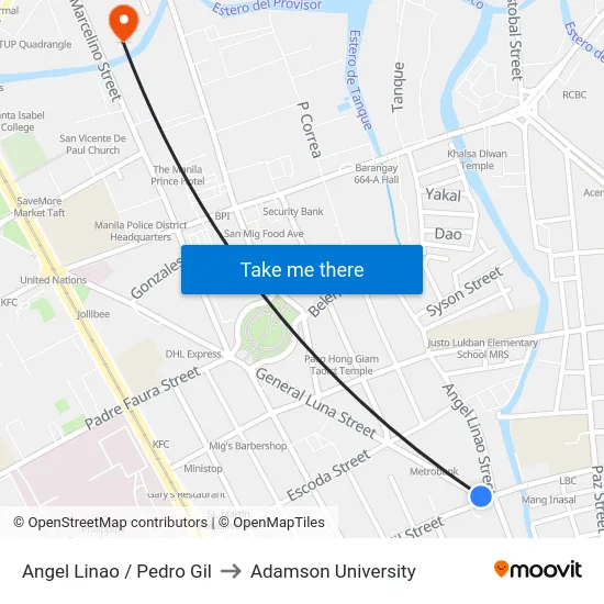 Angel Linao / Pedro Gil to Adamson University map