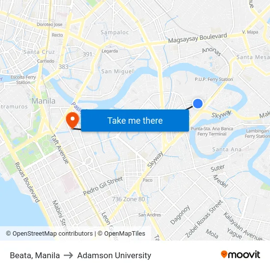 Beata, Manila to Adamson University map