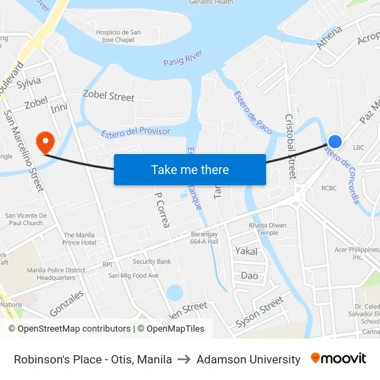 Robinson's Place - Otis, Manila to Adamson University map