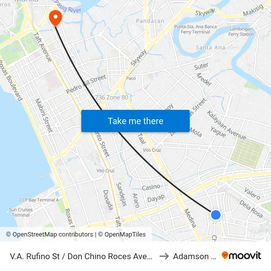 V.A. Rufino St / Don Chino Roces Avenue Intersection, Makati City to Adamson University map