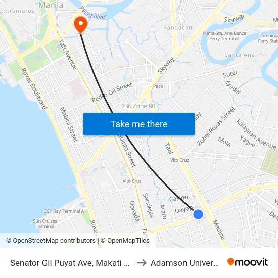 Senator Gil Puyat Ave, Makati City to Adamson University map
