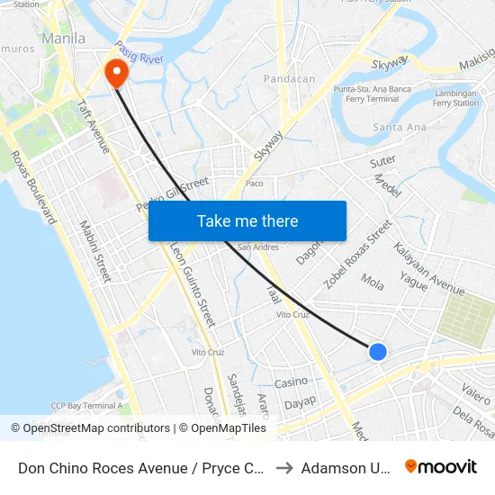 Don Chino Roces Avenue / Pryce Center, Makati City to Adamson University map