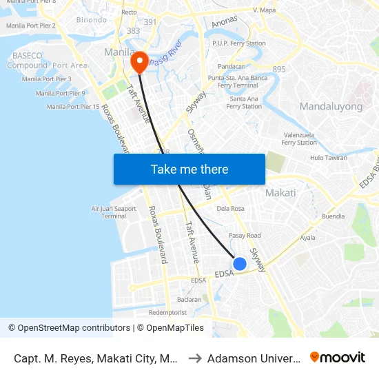 Capt. M. Reyes, Makati City, Manila to Adamson University map