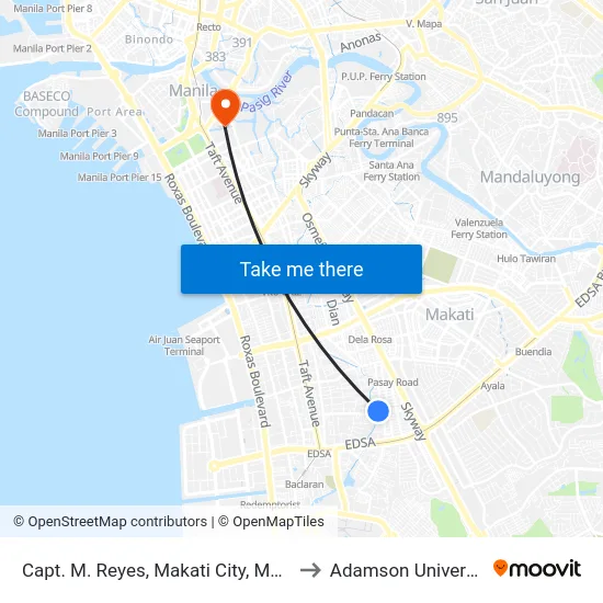 Capt. M. Reyes, Makati City, Manila to Adamson University map