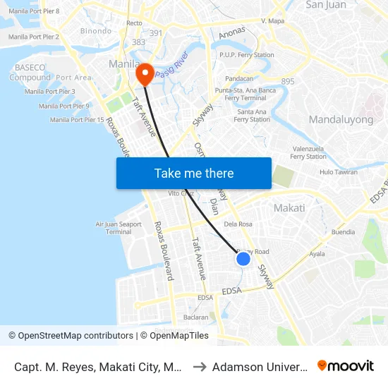 Capt. M. Reyes, Makati City, Manila to Adamson University map