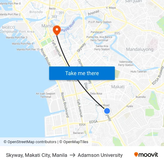 Skyway, Makati City, Manila to Adamson University map