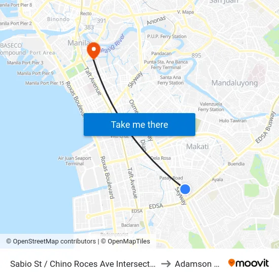 Sabio St / Chino Roces Ave Intersection, Makati City, Manila to Adamson University map