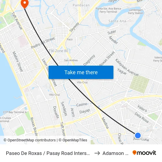 Paseo De Roxas / Pasay Road Intersection, Makati City, Manila to Adamson University map