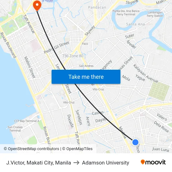 J.Victor, Makati City, Manila to Adamson University map