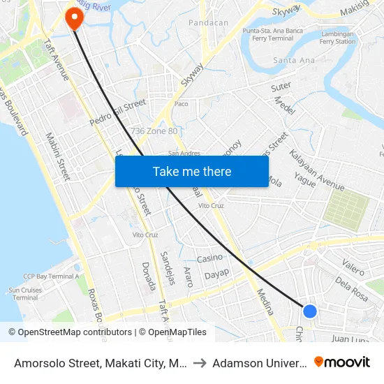 Amorsolo Street, Makati City, Manila to Adamson University map