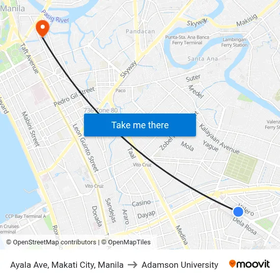 Ayala Ave, Makati City, Manila to Adamson University map