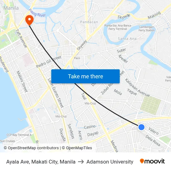 Ayala Ave, Makati City, Manila to Adamson University map