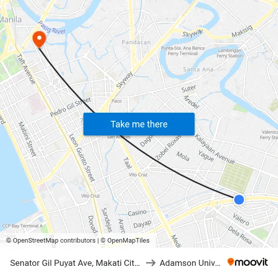 Senator Gil Puyat Ave, Makati City, Manila to Adamson University map