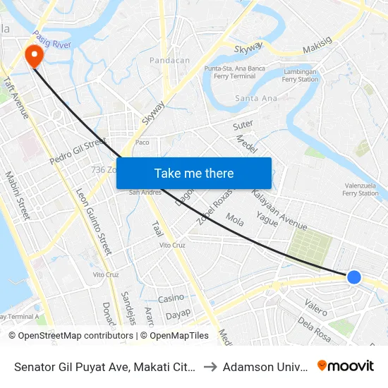 Senator Gil Puyat Ave, Makati City, Manila to Adamson University map