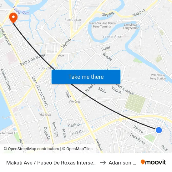 Makati Ave / Paseo De Roxas Intersection, Makati City, Manila to Adamson University map
