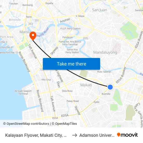 Kalayaan Flyover, Makati City, Manila to Adamson University map