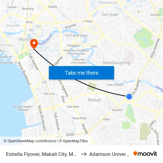 Estrella Flyover, Makati City, Manila to Adamson University map
