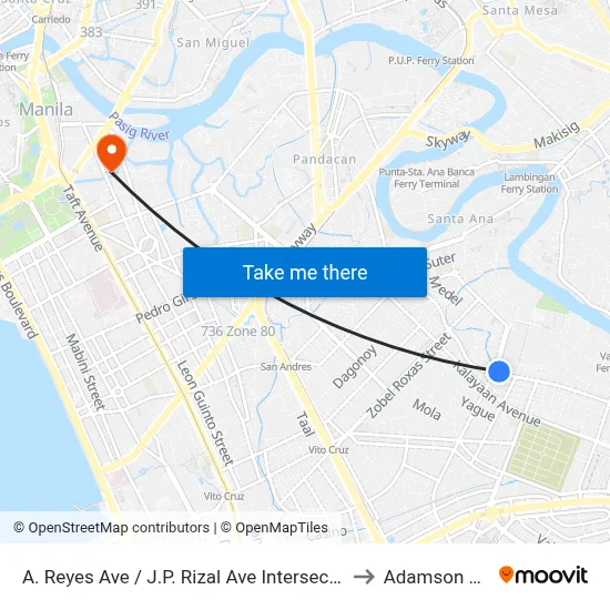 A. Reyes Ave / J.P. Rizal Ave Intersection, Makati City, Manila to Adamson University map