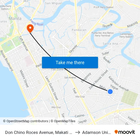 Don Chino Roces Avenue, Makati City, Manila to Adamson University map