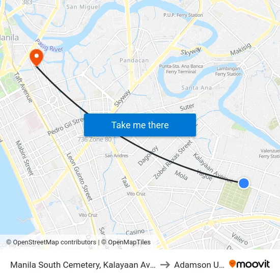 Manila South Cemetery, Kalayaan Ave, Makati City, Manila to Adamson University map