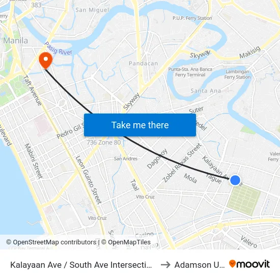 Kalayaan Ave / South Ave Intersection, Makati City, Manila to Adamson University map