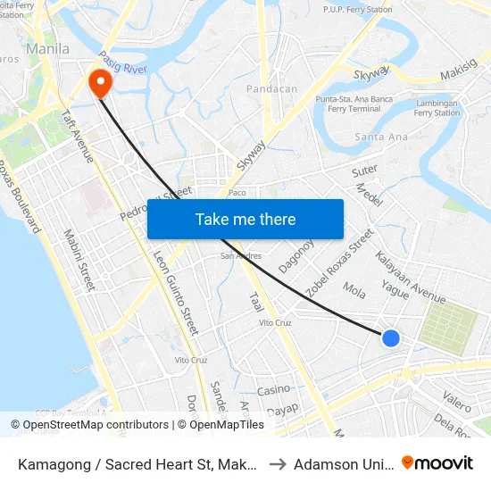 Kamagong / Sacred Heart St, Makati City, Manila to Adamson University map