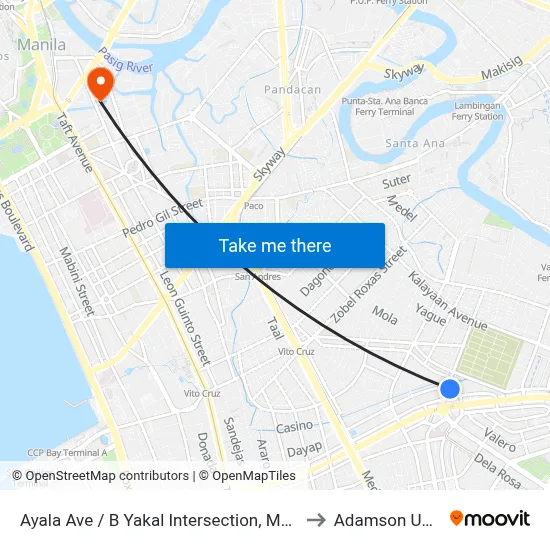 Ayala Ave / B Yakal Intersection, Makati City, Manila to Adamson University map