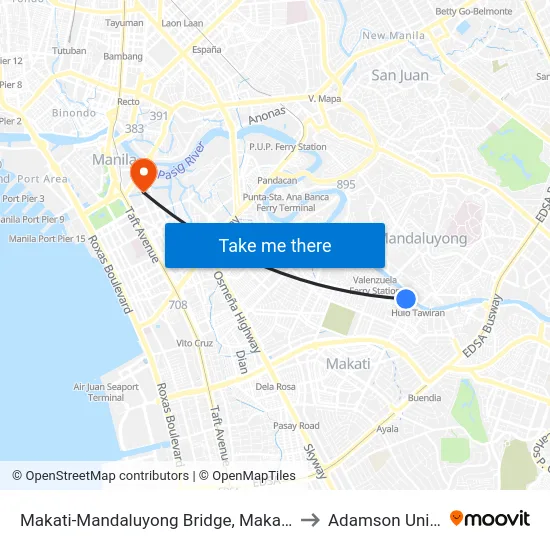 Makati-Mandaluyong Bridge, Makati City, Manila to Adamson University map