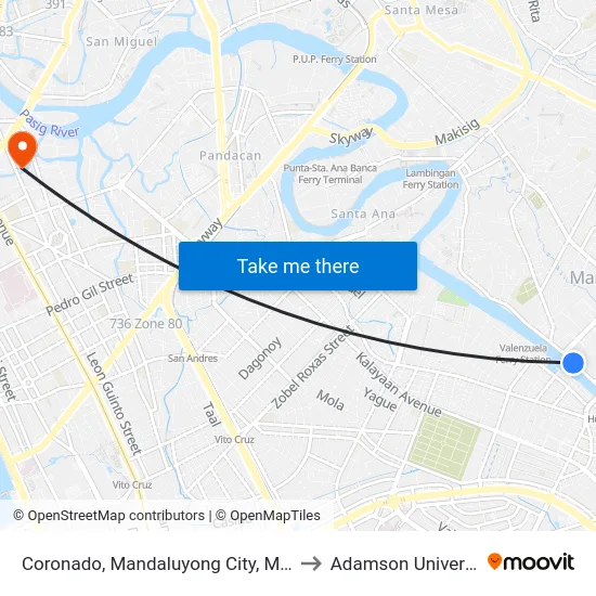 Coronado, Mandaluyong City, Manila to Adamson University map