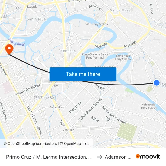 Primo Cruz / M. Lerma Intersection, Mandaluyong City, Manila to Adamson University map
