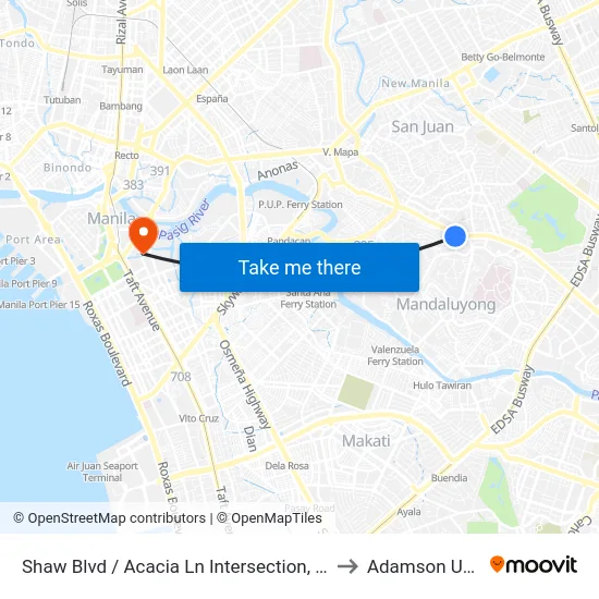 Shaw Blvd / Acacia Ln Intersection, Mandaluyong City to Adamson University map