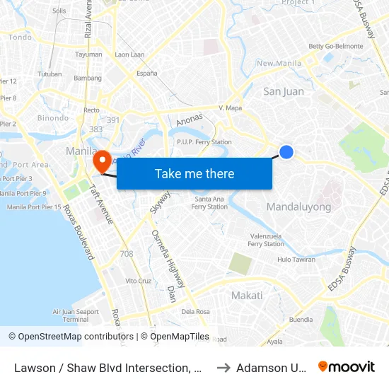 Lawson / Shaw Blvd Intersection, Mandaluyong City to Adamson University map