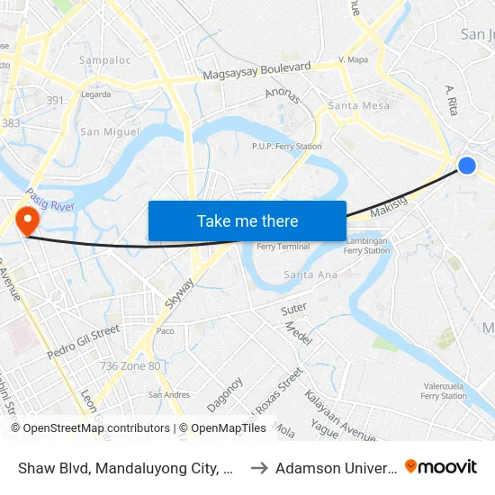 Shaw Blvd, Mandaluyong City, Manila to Adamson University map