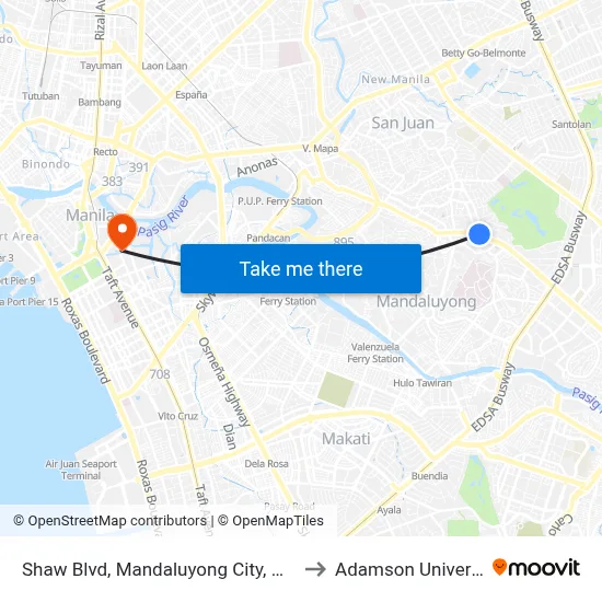 Shaw Blvd, Mandaluyong City, Manila to Adamson University map
