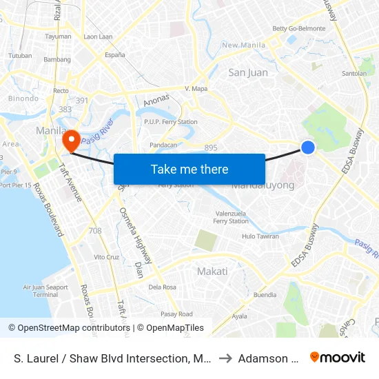 S. Laurel / Shaw Blvd Intersection, Mandaluyong City, Manila to Adamson University map