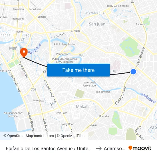 Epifanio De Los Santos Avenue / United Intersection, Mandaluyong City, Manila to Adamson University map