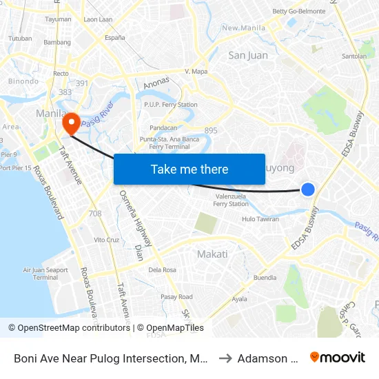 Boni Ave Near Pulog Intersection, Mandaluyong City, Manila to Adamson University map