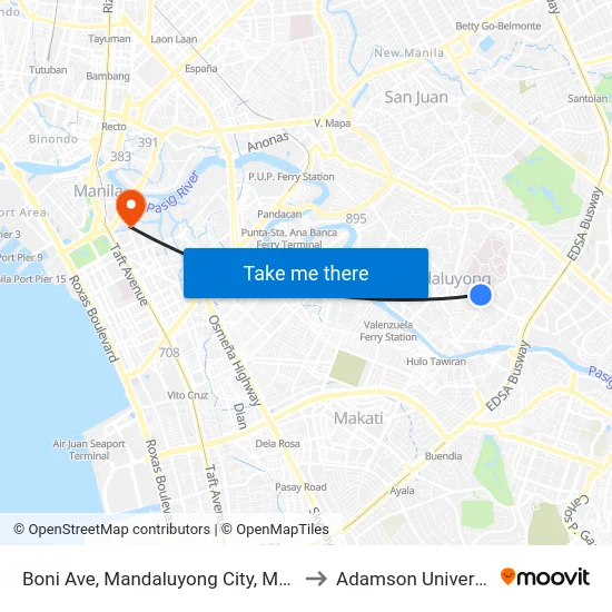 Boni Ave, Mandaluyong City, Manila to Adamson University map