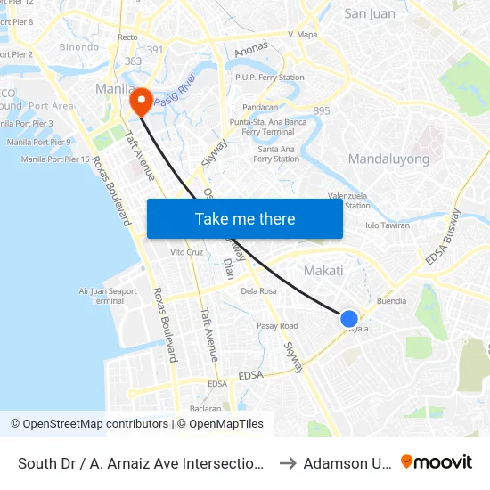 South Dr / A. Arnaiz Ave Intersection, Makati City, Manila to Adamson University map