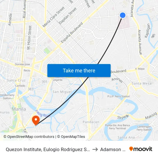 Quezon Institute, Eulogio Rodriguez Sr Ave, Quezon City, Manila to Adamson University map