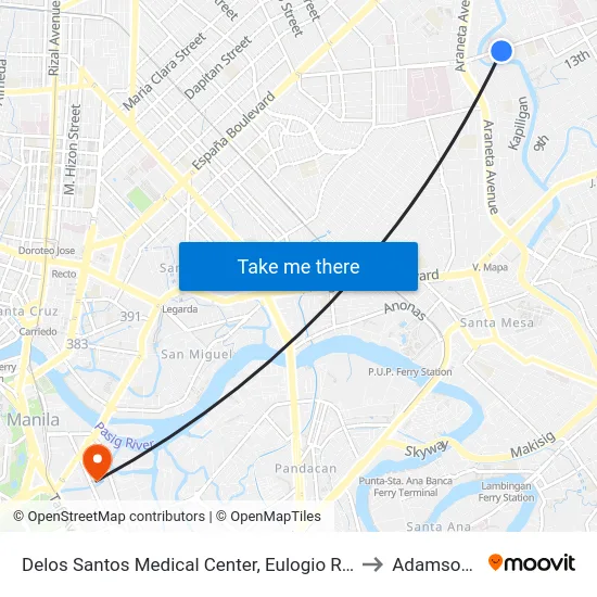 Delos Santos Medical Center, Eulogio Rodriguez Sr. Ave, Quezon City, Manila to Adamson University map