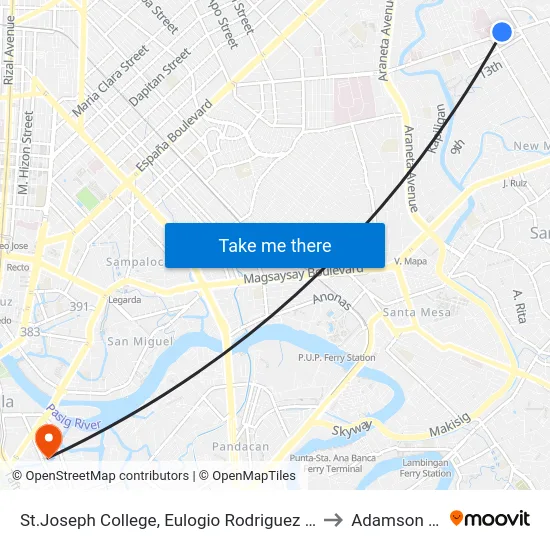 St.Joseph College, Eulogio Rodriguez Sr. Ave, Quezon City, Manila to Adamson University map