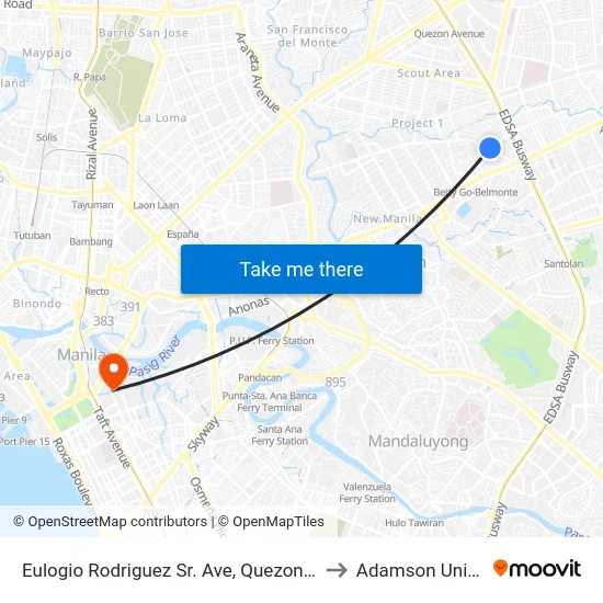 Eulogio Rodriguez Sr. Ave, Quezon City, Manila to Adamson University map