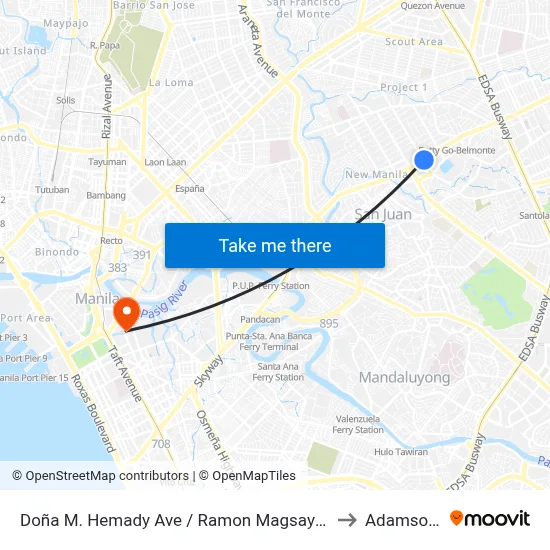 Doña M. Hemady Ave / Ramon Magsaysay Blvd Intersection, Quezon City, Manila to Adamson University map