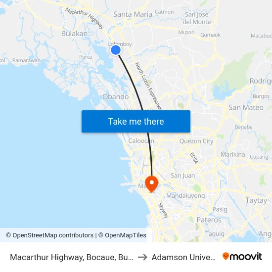 Macarthur Highway, Bocaue, Bulacan to Adamson University map