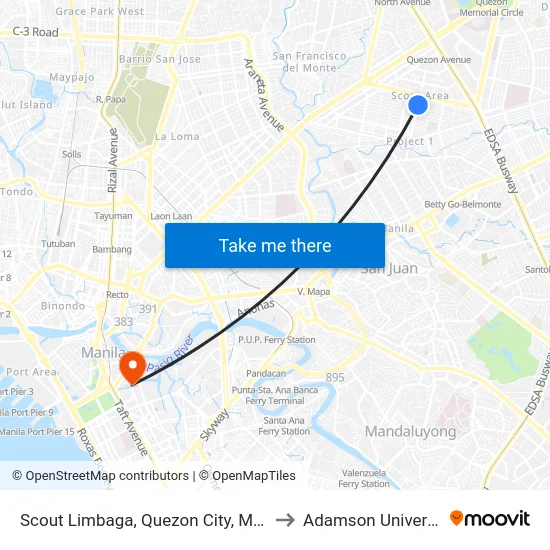 Scout Limbaga, Quezon City, Manila to Adamson University map