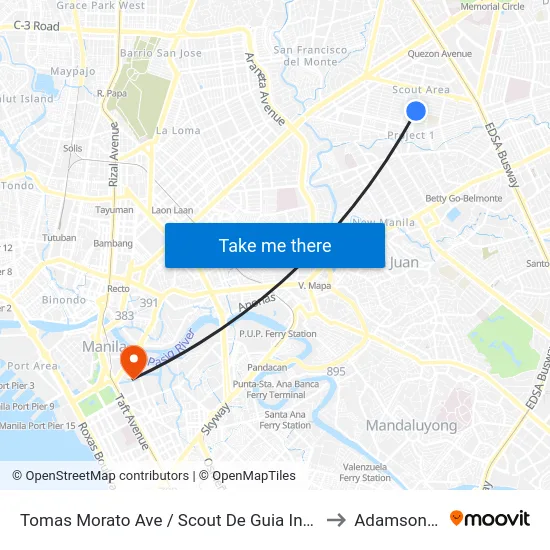 Tomas Morato Ave / Scout De Guia Intersection, Quezon City, Manila to Adamson University map