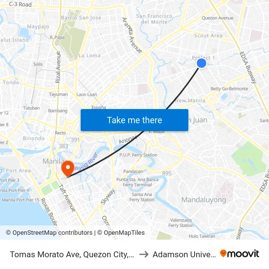 Tomas Morato Ave, Quezon City, Manila to Adamson University map