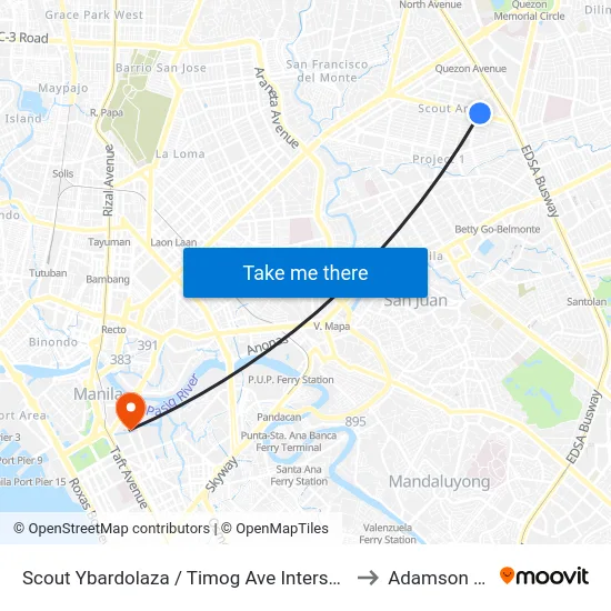 Scout Ybardolaza / Timog Ave Intersection, Quezon City, Manila to Adamson University map